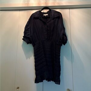 Navy dress with ruched skirt